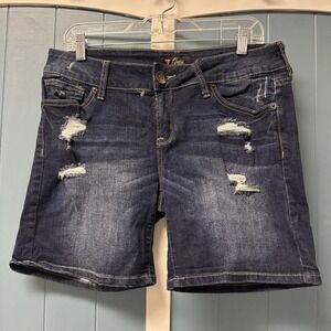 GUESS Women's Juniors Solid Blue Denim Jean Ripped Distressed Shorts Size 30